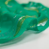 Mousseline de Soie dévorée Tlija or et argent fond vert menthe