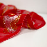 Mousseline de Soie dévorée Tlija or et argent fond rouge