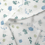 Popeline de coton imprimée poésie florale bleu fond blanc