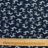 Popeline de coton imprimée Rennes du père Noël fond marine