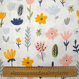 Popeline de coton imprimée dessin de fleurs fond blanc