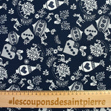 Cotton Popeline Printed Christmas Pampille Marine Foundation