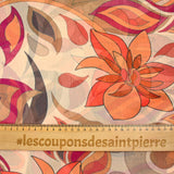 Muselina arrugada estampado llamas y flores de naranja