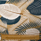 Popeline de coton imprimée grandes feuilles fond beige