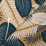 Popeline de coton imprimée grandes feuilles fond beige