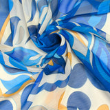 Mousseline crinkle imprimée flamme et fleur bleu