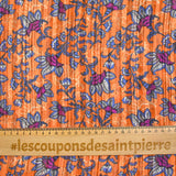 Mousseline imprimée bande satin violet fond orange