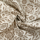 Popeline de coton imprimée empreinte fleurie taupe fond blanc cassé