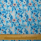 Popeline de coton imprimée bonheur floral fond bleu ciel