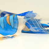 Mousseline crinkle imprimée flamme et fleur bleu
