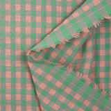 Seersucker Vichy rose saumon et vert d'eau