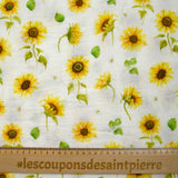 Double gaze imprimée tournesol fond blanc cassé