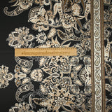 Satin polyester imprimé cachemire en frise fond noir
