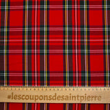 Gabardine polyviscose tissé teint à carreaux fond rouge