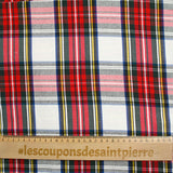 Gabardine polyviscose tissé teint à carreaux fond blanc