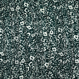 Mousseline imprimée bande satin fleurs fond vert forêt