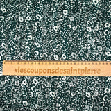 Mousseline imprimée bande satin fleurs fond vert forêt