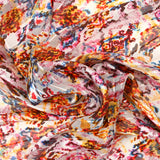 Muselina estampada con raya de raso, polvo de amanecer rosa y amarillo