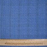 Tweed de polyester Lurex carreaux ligne noire fond bleu