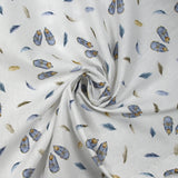 Coton imprimé plumes et souliers fond blanc