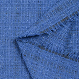 Tweed de polyester Lurex carreaux ligne noire fond bleu
