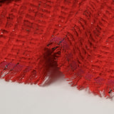 Tweed de polyester Lurex carreaux ligne noire fond rouge