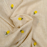 Lin viscose brodé citron fond ficelle