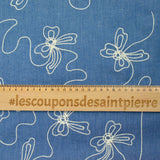 Chambray de coton brodé Lucie fond denim