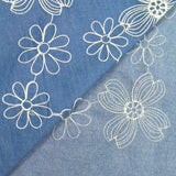 Chambray de coton brodé Anaïs fond denim