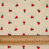 Lin viscose brodé cerise fond ficelle