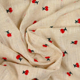 Lin viscose brodé cerise fond ficelle