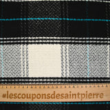 Lainage polyester à carreaux noir ligne turquoise