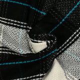 Lainage polyester à carreaux noir ligne turquoise
