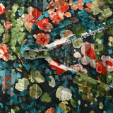 Printed muslin satin stripe Flora duck, khaki and rust black background