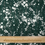 Mousseline imprimée bande satin effervescence fond vert émeraude