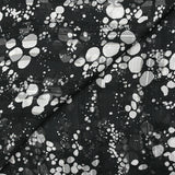 Mousseline imprimée bande satin effervescence fond noir