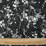 Mousseline imprimée bande satin effervescence fond noir