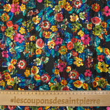 Mousseline imprimée bande satin fleurs en gouache fond noir