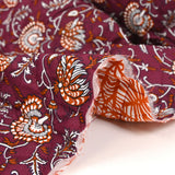 Coton matelassé double face Deepti marron et rouge amarante au mètre