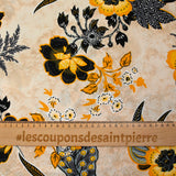 Viscose imprimée fleurs ocre fond sable