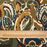 Sergé de coton élasthanne rupestre kaki et bleu