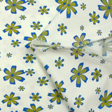 Bengaline coton imprimée fleurs anis et bleu roi fond blanc cassé