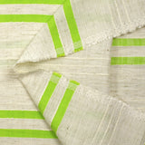 Viscose et coton rayé en relief vert pomme fond écru naturel