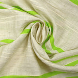 Viscose et coton rayé en relief vert pomme fond écru naturel