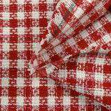 Tweed de poliéster de cuadros rojos y blancos