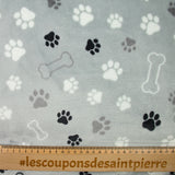 Polaire doudou imprimée patte de chien fond gris