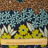 Crêpe polyester imprimé frises de fleurs fond marine