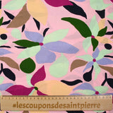 Paleta floral impresa en viscose Crepe fondo rosado