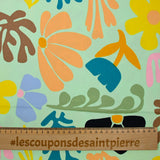Satin de coton élasthanne botanique fond vert d'eau