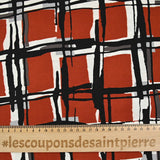 Crêpe viscose imprimé à carreaux fond marron
